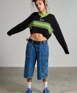 The Ragged Priest WOMEN'S Ragged Green Stripe Cropped Knit