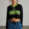 The Ragged Priest WOMEN'S Ragged Green Stripe Cropped Knit