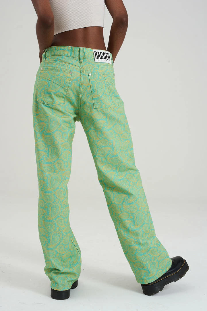 The Ragged Priest Green & Yellow Paisley Jean WOMEN'S 4 The Ragged Priest Green & Yellow Paisley Jean WOMEN'S