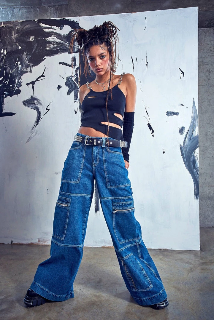 The Ragged Priest WOMEN'S Zip Sweeper Jean - Blue 2 The Ragged Priest WOMEN'S Zip Sweeper Jean - Blue