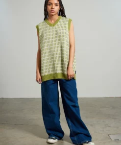 The Ragged Priest Kickers Classics Green Print Knit Vest