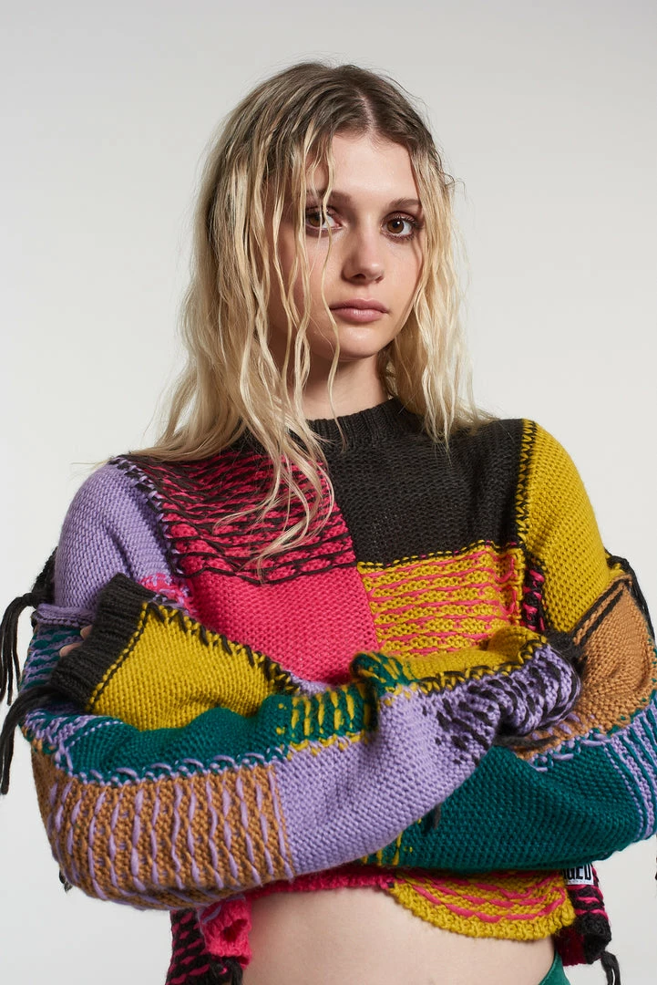 The Ragged Priest NEW ARRIVALS Mirage Patchwork Cropped Jumper 2 The Ragged Priest NEW ARRIVALS Mirage Patchwork Cropped Jumper