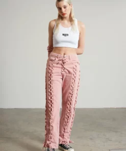 The Ragged Priest Mellow Lace Up Dad Jean Pink WOMEN'S