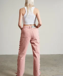 The Ragged Priest Mellow Lace Up Dad Jean Pink WOMEN'S