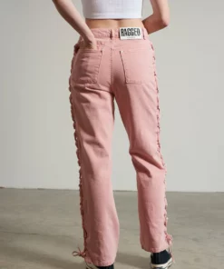 The Ragged Priest Mellow Lace Up Dad Jean Pink WOMEN'S