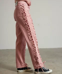 The Ragged Priest Mellow Lace Up Dad Jean Pink WOMEN'S