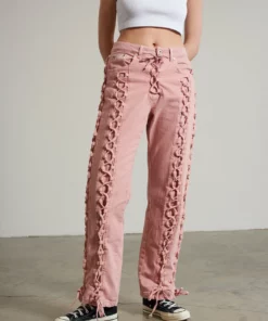 The Ragged Priest Mellow Lace Up Dad Jean Pink WOMEN'S