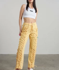 The Ragged Priest Mellow Lace Up Dad Jean Yellow WOMEN'S