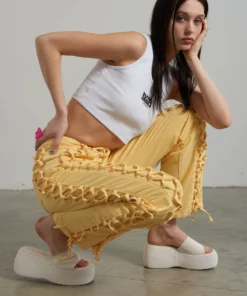 The Ragged Priest Mellow Lace Up Dad Jean Yellow WOMEN'S