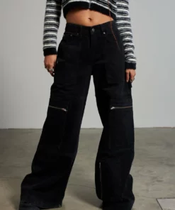 The Ragged Priest Zip Sweeper Jean - Charcoal