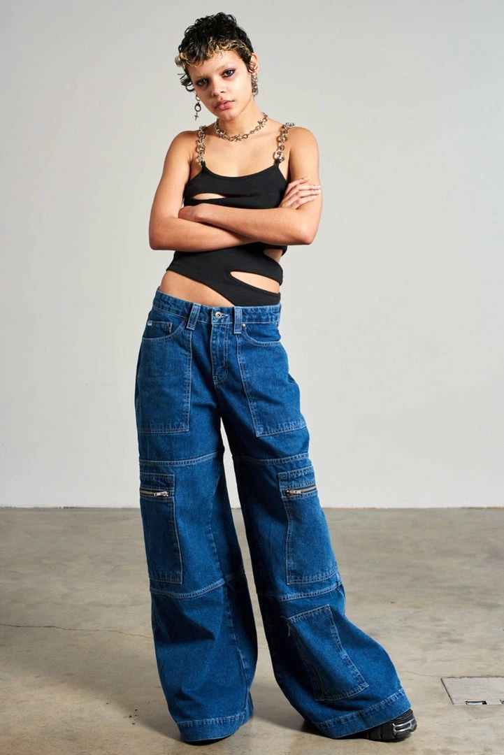 The Ragged Priest WOMEN'S Zip Sweeper Jean - Blue 1 The Ragged Priest WOMEN'S Zip Sweeper Jean - Blue