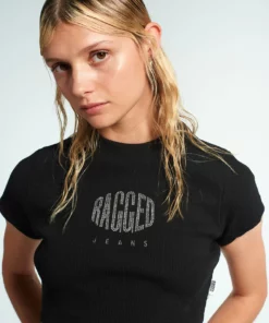 The Ragged Priest Ragged Diamante Black Cropped Tee
