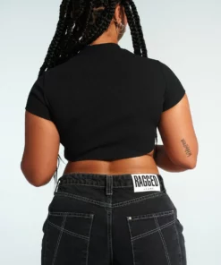 The Ragged Priest Ragged Diamante Black Cropped Tee