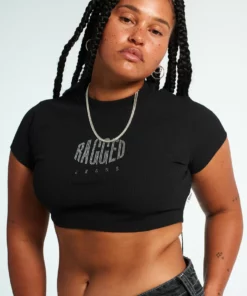 The Ragged Priest Ragged Diamante Black Cropped Tee