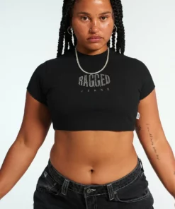 The Ragged Priest Ragged Diamante Black Cropped Tee