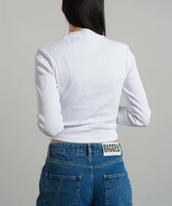 The Ragged Priest Ragged White Ribbed Long Sleeve Tee