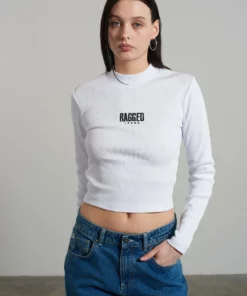 The Ragged Priest Ragged White Ribbed Long Sleeve Tee